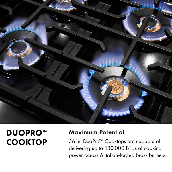 ZLINE 36 in. 5.2 cu. ft. Paramount Dual Fuel Range with 6 Burner DuoPro™ Cooktop and Electric Convection Oven in Stainless Steel (PSDR36)