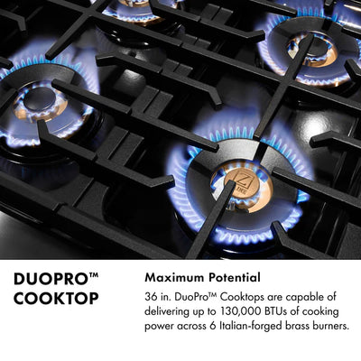 ZLINE 36 in. 5.2 cu. ft. Paramount Dual Fuel Range with 6 Burner DuoPro™ Cooktop and Electric Convection Oven in Stainless Steel (PSDR36)