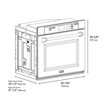 ZLINE 30 in. Autograph Edition Professional True Convection Single Wall Oven with Air Fry and Self Clean in Black Stainless Steel with Accent Handle (WASBZ-30)