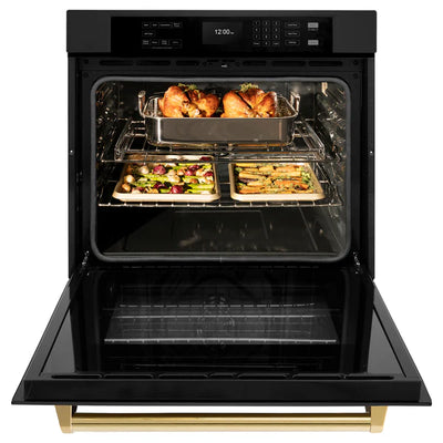 ZLINE 30 in. Autograph Edition Professional True Convection Single Wall Oven with Air Fry and Self Clean in Black Stainless Steel with Accent Handle (WASBZ-30)