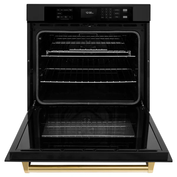 ZLINE 30 in. Autograph Edition Professional True Convection Single Wall Oven with Air Fry and Self Clean in Black Stainless Steel with Accent Handle (WASBZ-30)