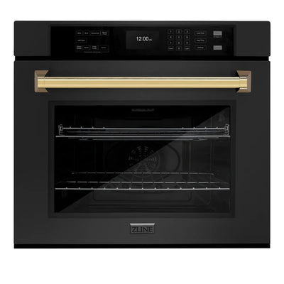 ZLINE 30 in. Autograph Edition Professional True Convection Single Wall Oven with Air Fry and Self Clean in Black Stainless Steel with Accent Handle (WASBZ-30)