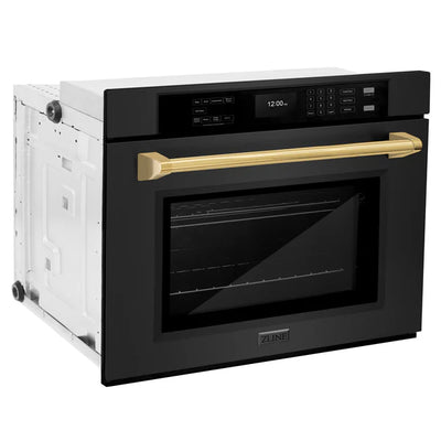 ZLINE 30 in. Autograph Edition Professional True Convection Single Wall Oven with Air Fry and Self Clean in Black Stainless Steel with Accent Handle (WASBZ-30)