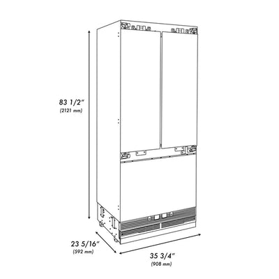 ZLINE Autograph Edition 36 in. 19.6 cu. ft. Panel Ready French Door Built-In Bottom Freezer Refrigerator with Water Dispenser and Ice Maker with Graphite Gray Interior and Accent Handles (GRBIVZ-36)