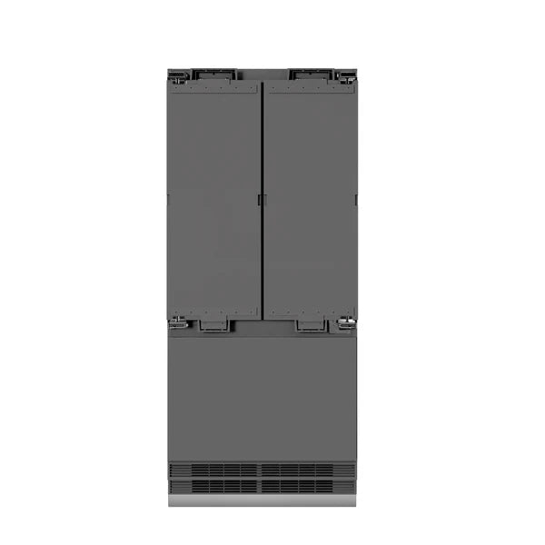 ZLINE Autograph Edition 36 in. 19.6 cu. ft. Panel Ready French Door Built-In Bottom Freezer Refrigerator with Water Dispenser and Ice Maker with Graphite Gray Interior and Accent Handles (GRBIVZ-36)