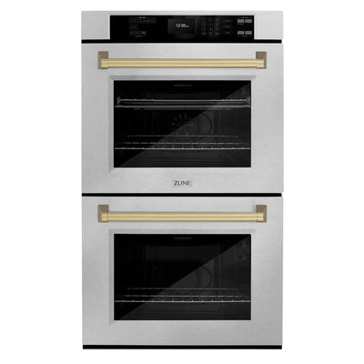 ZLINE 30 in. Autograph Edition Professional True Convection Double Wall Oven with Air Fry and Self Clean in DuraSnow® Stainless Steel with Accent Handles (WADSZ-30)