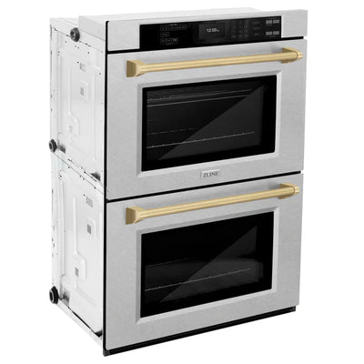 ZLINE 30 in. Autograph Edition Professional True Convection Double Wall Oven with Air Fry and Self Clean in DuraSnow® Stainless Steel with Accent Handles (WADSZ-30)