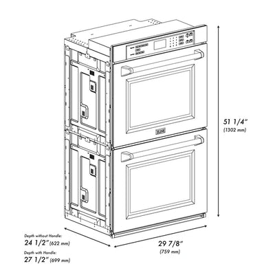 ZLINE 30 in. Autograph Edition Professional True Convection Double Wall Oven with Air Fry and Self Clean in DuraSnow® Stainless Steel with Accent Handles (WADSZ-30)