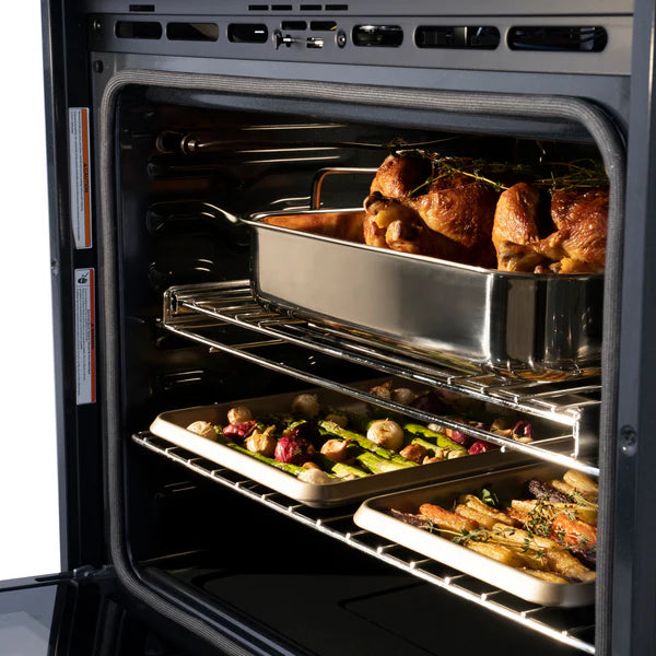 ZLINE 30 in. Autograph Edition Professional True Convection Double Wall Oven with Air Fry and Self Clean in DuraSnow® Stainless Steel with Accent Handles (WADSZ-30)