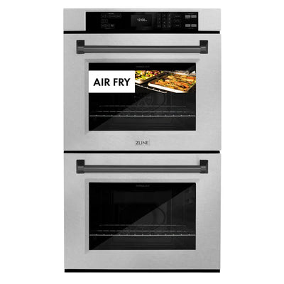 ZLINE 30 in. Autograph Edition Professional True Convection Double Wall Oven with Air Fry and Self Clean in DuraSnow® Stainless Steel with Accent Handles (WADSZ-30)