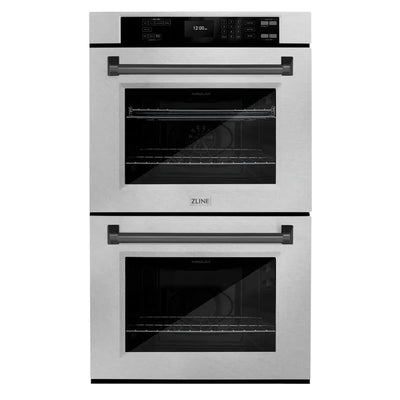 ZLINE 30 in. Autograph Edition Professional True Convection Double Wall Oven with Air Fry and Self Clean in DuraSnow® Stainless Steel with Accent Handles (WADSZ-30)