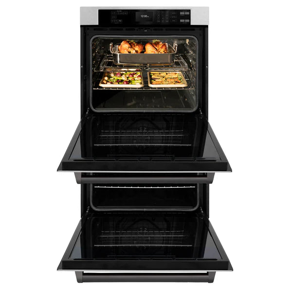 ZLINE 30 in. Autograph Edition Professional True Convection Double Wall Oven with Air Fry and Self Clean in DuraSnow® Stainless Steel with Accent Handles (WADSZ-30)