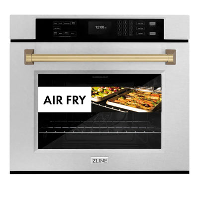 ZLINE 30 in. Autograph Edition Professional True Convection Single Wall Oven with Air Fry and Self Clean in DuraSnow® Stainless Steel with Accent Handle (WASSZ-30)