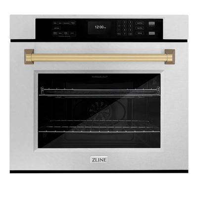 ZLINE 30 in. Autograph Edition Professional True Convection Single Wall Oven with Air Fry and Self Clean in DuraSnow® Stainless Steel with Accent Handle (WASSZ-30)