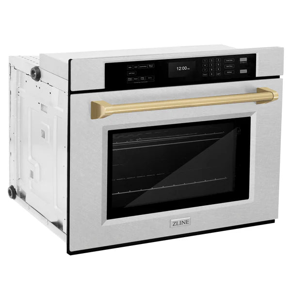 ZLINE 30 in. Autograph Edition Professional True Convection Single Wall Oven with Air Fry and Self Clean in DuraSnow® Stainless Steel with Accent Handle (WASSZ-30)