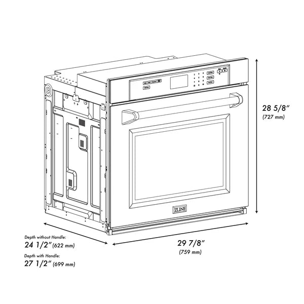 ZLINE 30 in. Autograph Edition Professional True Convection Single Wall Oven with Air Fry and Self Clean in DuraSnow® Stainless Steel with Accent Handle (WASSZ-30)