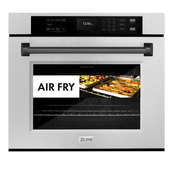 ZLINE 30 in. Autograph Edition Professional True Convection Single Wall Oven with Air Fry and Self Clean in DuraSnow® Stainless Steel with Accent Handle (WASSZ-30)