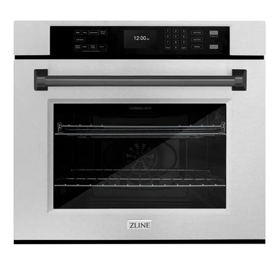 ZLINE 30 in. Autograph Edition Professional True Convection Single Wall Oven with Air Fry and Self Clean in DuraSnow® Stainless Steel with Accent Handle (WASSZ-30)