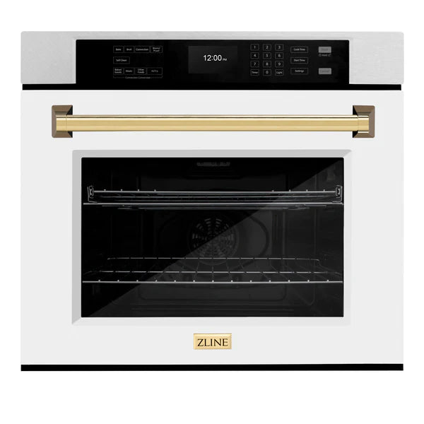 ZLINE 30 in. Autograph Edition Professional True Convection Single Wall Oven with Air Fry and Self Clean in DuraSnow® Stainless Steel with White Matte Door and Accent Handle (WASSZ-WM-30)