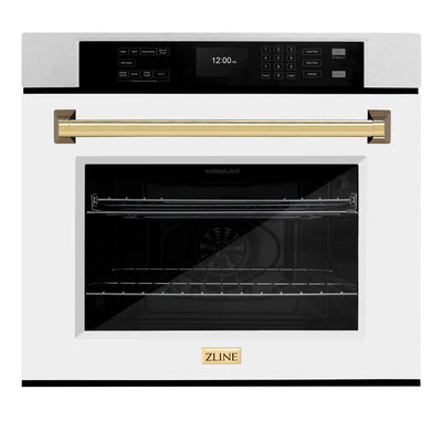 ZLINE 30 in. Autograph Edition Professional True Convection Single Wall Oven with Air Fry and Self Clean in DuraSnow® Stainless Steel with White Matte Door and Accent Handle (WASSZ-WM-30)