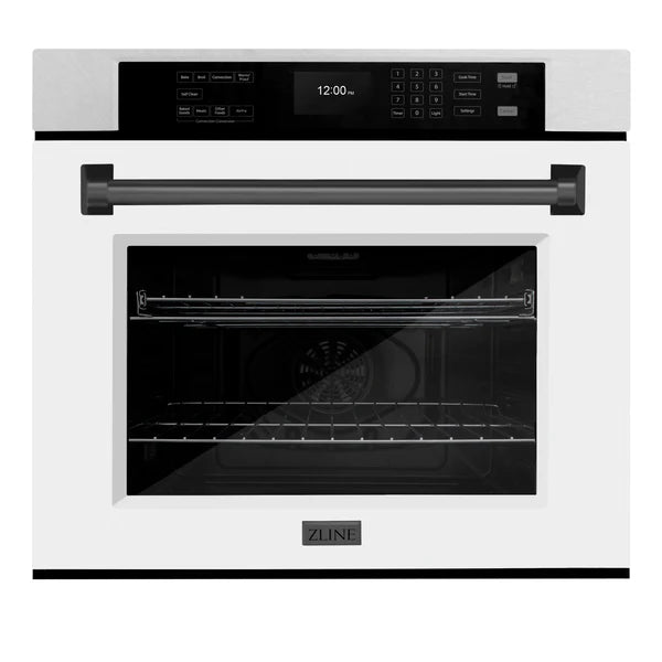 ZLINE 30 in. Autograph Edition Professional True Convection Single Wall Oven with Air Fry and Self Clean in DuraSnow® Stainless Steel with White Matte Door and Accent Handle (WASSZ-WM-30)