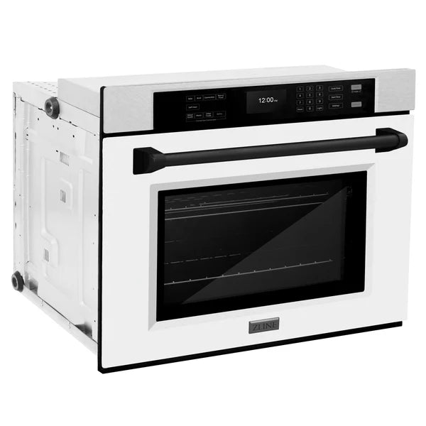 ZLINE 30 in. Autograph Edition Professional True Convection Single Wall Oven with Air Fry and Self Clean in DuraSnow® Stainless Steel with White Matte Door and Accent Handle (WASSZ-WM-30)