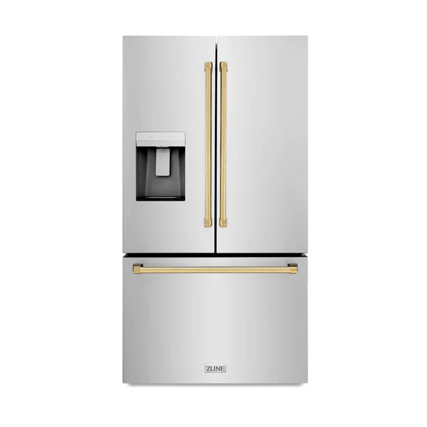 ZLINE Autograph Edition 36 in. 28.9 cu. ft. Standard-Depth French Door External Water Dispenser Refrigerator with Dual Ice Maker in Fingerprint Resistant Stainless Steel and Accent Handles (RSMZ-W-36)