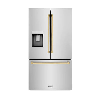 ZLINE Autograph Edition 36 in. 28.9 cu. ft. Standard-Depth French Door External Water Dispenser Refrigerator with Dual Ice Maker in Fingerprint Resistant Stainless Steel and Accent Handles (RSMZ-W-36)