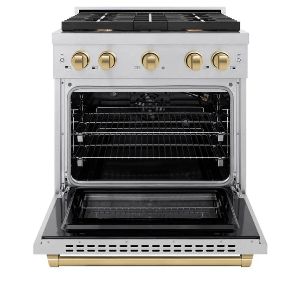 ZLINE Autograph Edition 30 in. 4.2 cu. ft. 4 Burner Gas Range with Convection Gas Oven in DuraSnow® Stainless Steel and Accents (SGRSZ-30)