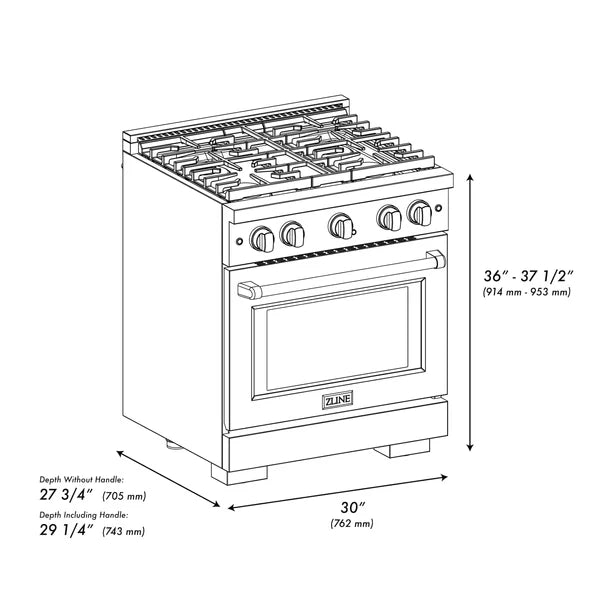 ZLINE Autograph Edition 30 in. 4.2 cu. ft. 4 Burner Gas Range with Convection Gas Oven in DuraSnow® Stainless Steel and Accents (SGRSZ-30)