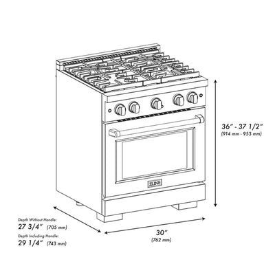 ZLINE Autograph Edition 30 in. 4.2 cu. ft. 4 Burner Gas Range with Convection Gas Oven in DuraSnow® Stainless Steel and Accents (SGRSZ-30)