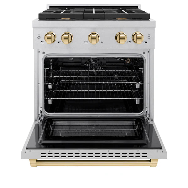 ZLINE Autograph Edition 30 in. 4.2 cu. ft. 4 Burner Gas Range with Convection Gas Oven in DuraSnow® Stainless Steel and Accents (SGRSZ-30)