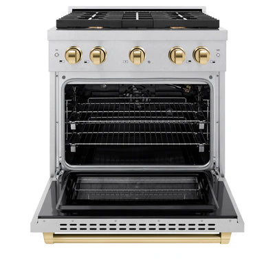 ZLINE Autograph Edition 30 in. 4.2 cu. ft. 4 Burner Gas Range with Convection Gas Oven in DuraSnow® Stainless Steel and Accents (SGRSZ-30)