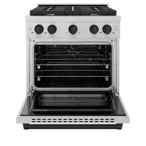 ZLINE Autograph Edition 30 in. 4.2 cu. ft. 4 Burner Gas Range with Convection Gas Oven in DuraSnow® Stainless Steel and Accents (SGRSZ-30)