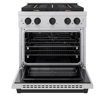 ZLINE Autograph Edition 30 in. 4.2 cu. ft. 4 Burner Gas Range with Convection Gas Oven in DuraSnow® Stainless Steel and Accents (SGRSZ-30)