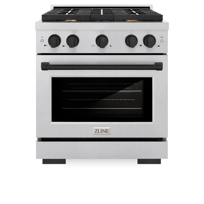 ZLINE Autograph Edition 30 in. 4.2 cu. ft. 4 Burner Gas Range with Convection Gas Oven in DuraSnow® Stainless Steel and Accents (SGRSZ-30)