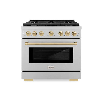 ZLINE Autograph Edition 36 in. 5.2 cu. ft. 6 Burner Gas Range with Convection Gas Oven in DuraSnow® Stainless Steel and Accents (SGRSZ-36)