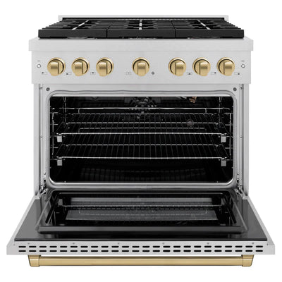 ZLINE Autograph Edition 36 in. 5.2 cu. ft. 6 Burner Gas Range with Convection Gas Oven in DuraSnow® Stainless Steel and Accents (SGRSZ-36)