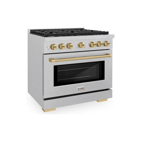 ZLINE Autograph Edition 36 in. 5.2 cu. ft. 6 Burner Gas Range with Convection Gas Oven in DuraSnow® Stainless Steel and Accents (SGRSZ-36)