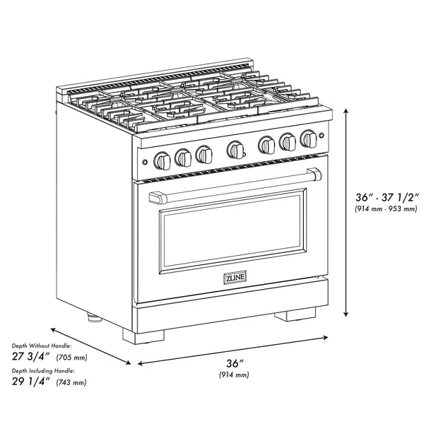 ZLINE Autograph Edition 36 in. 5.2 cu. ft. 6 Burner Gas Range with Convection Gas Oven in DuraSnow® Stainless Steel and Accents (SGRSZ-36)