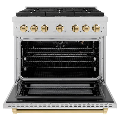 ZLINE Autograph Edition 36 in. 5.2 cu. ft. 6 Burner Gas Range with Convection Gas Oven in DuraSnow® Stainless Steel and Accents (SGRSZ-36)