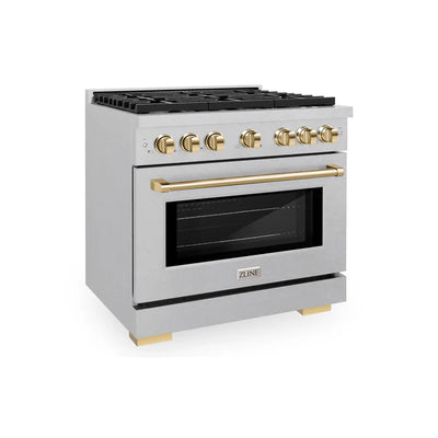 ZLINE Autograph Edition 36 in. 5.2 cu. ft. 6 Burner Gas Range with Convection Gas Oven in DuraSnow® Stainless Steel and Accents (SGRSZ-36)