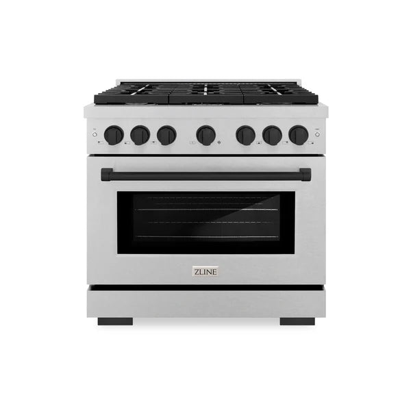 ZLINE Autograph Edition 36 in. 5.2 cu. ft. 6 Burner Gas Range with Convection Gas Oven in DuraSnow® Stainless Steel and Accents (SGRSZ-36)