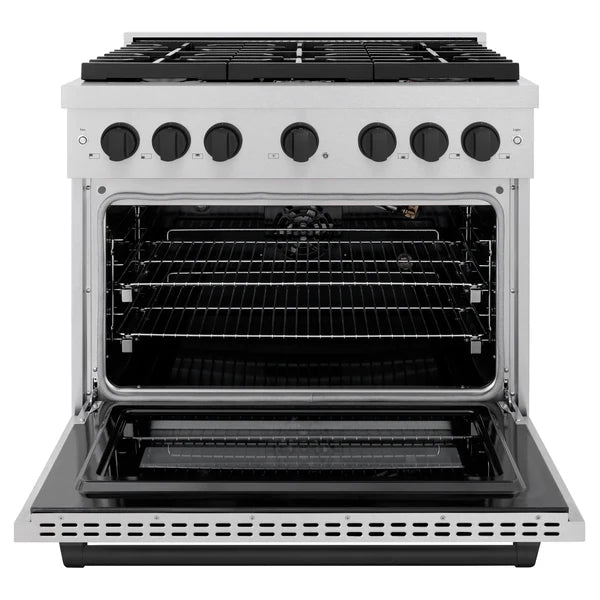 ZLINE Autograph Edition 36 in. 5.2 cu. ft. 6 Burner Gas Range with Convection Gas Oven in DuraSnow® Stainless Steel and Accents (SGRSZ-36)