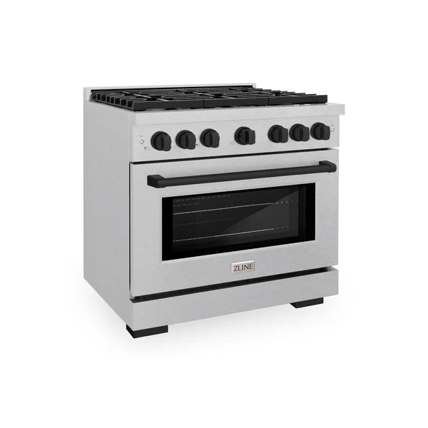 ZLINE Autograph Edition 36 in. 5.2 cu. ft. 6 Burner Gas Range with Convection Gas Oven in DuraSnow® Stainless Steel and Accents (SGRSZ-36)