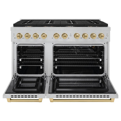 ZLINE Autograph Edition 48 in. 6.7 cu. ft. 8 Burner Double Oven Gas Range in DuraSnow® Stainless Steel and Accents (SGRSZ-48)