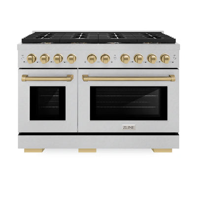 ZLINE Autograph Edition 48 in. 6.7 cu. ft. 8 Burner Double Oven Gas Range in DuraSnow® Stainless Steel and Accents (SGRSZ-48)