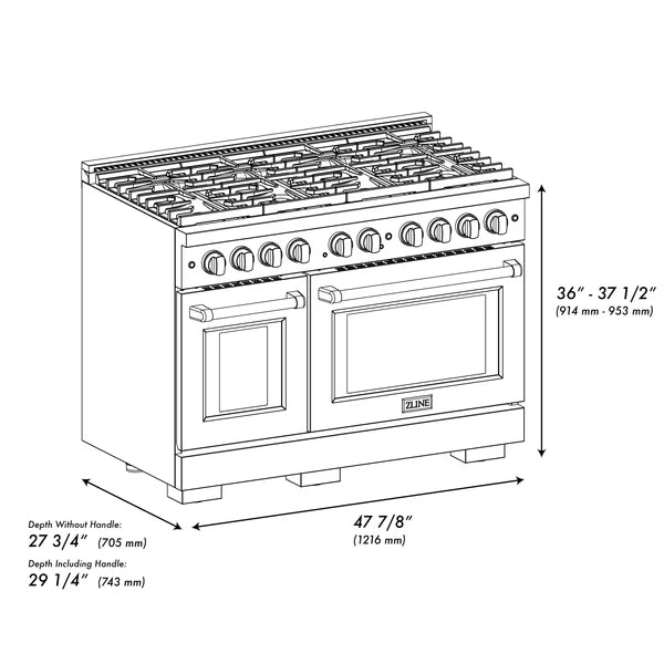 ZLINE Autograph Edition 48 in. 6.7 cu. ft. 8 Burner Double Oven Gas Range in DuraSnow® Stainless Steel and Accents (SGRSZ-48)