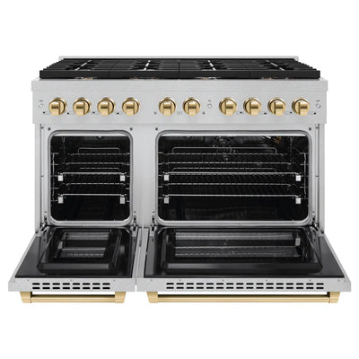 ZLINE Autograph Edition 48 in. 6.7 cu. ft. 8 Burner Double Oven Gas Range in DuraSnow® Stainless Steel and Accents (SGRSZ-48)