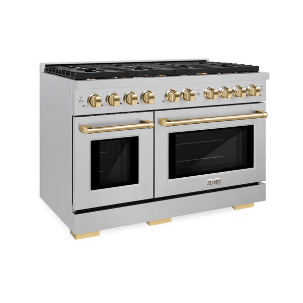 ZLINE Autograph Edition 48 in. 6.7 cu. ft. 8 Burner Double Oven Gas Range in DuraSnow® Stainless Steel and Accents (SGRSZ-48)